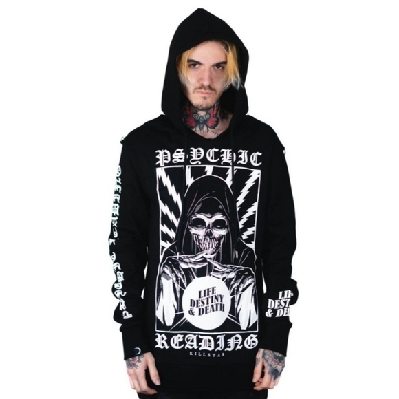 Killstar ✦ Psychic Pullover Hoodie ✦ Black Cotton Jersey w/ D-Ring Details XS - Picture 5 of 9